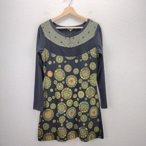 OmZappy black shift dress boho embroidered long sleeve hippy cotton t-shirt